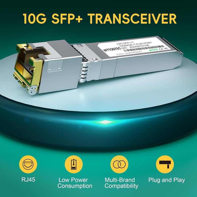 WTTOGTEC 𝟴𝟬-𝗠𝗲𝘁𝗲𝗿 10Gb SFP+ to RJ-45 Module Transceiver up to 262Ft (80m), 1.25/2.5/5/10G-T Copper SFP+ CAT6a Module, Auto-Negotiation, for Cisco SFP-10G-T-S, Meraki, TP-Link, Mikrotik, Netgear and More - Image 5
